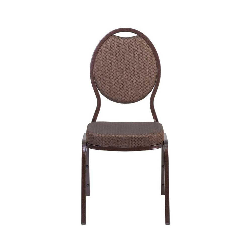 Teardrop Back Stacking Banquet Chair in Brown Patterned Fabric - Copper Vein Frame