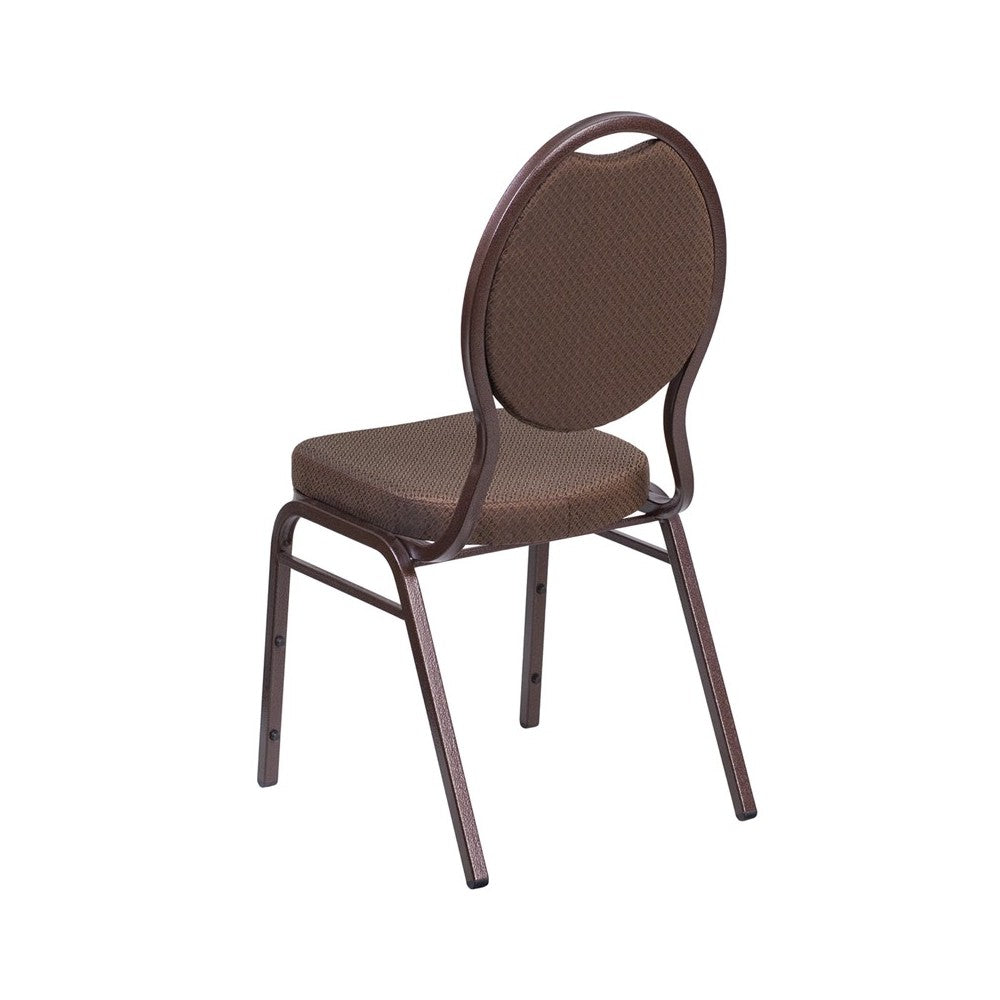 Teardrop Back Stacking Banquet Chair in Brown Patterned Fabric - Copper Vein Frame