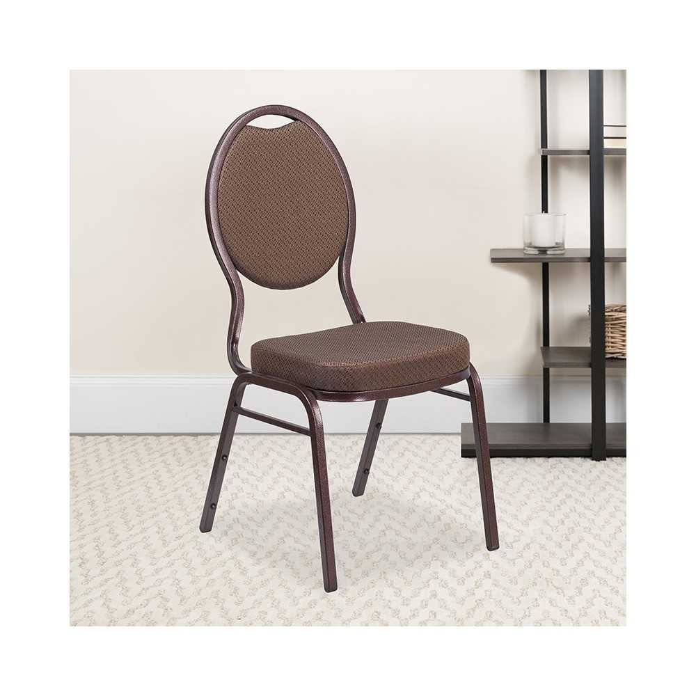 Teardrop Back Stacking Banquet Chair in Brown Patterned Fabric - Copper Vein Frame