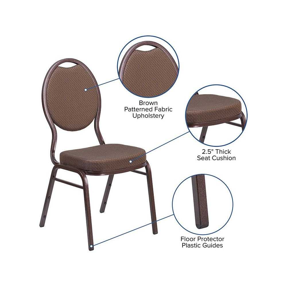 Teardrop Back Stacking Banquet Chair in Brown Patterned Fabric - Copper Vein Frame