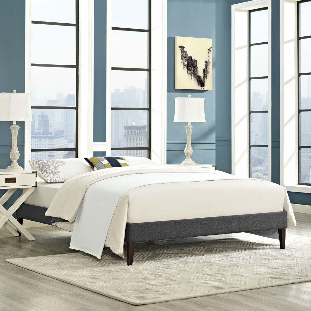 Tessie Full Fabric Bed Frame with Squared Tapered Legs, Gray