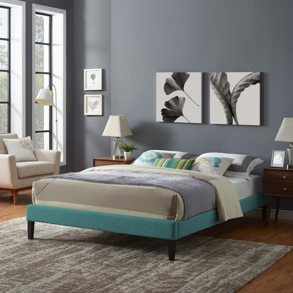 Tessie Full Fabric Bed Frame with Squared Tapered Legs, Teal