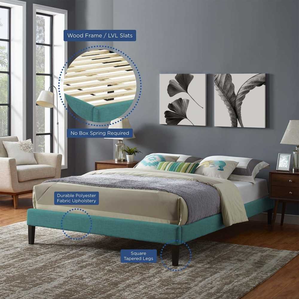 Tessie Full Fabric Bed Frame with Squared Tapered Legs, Teal