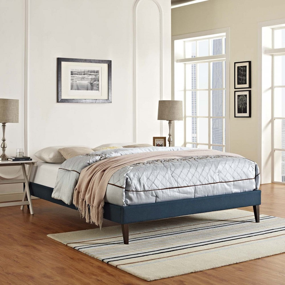 Tessie Full Fabric Bed Frame with Squared Tapered Legs, Azure