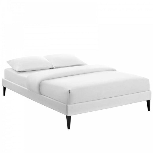 Tessie Full Vinyl Bed Frame with Squared Tapered Legs, White