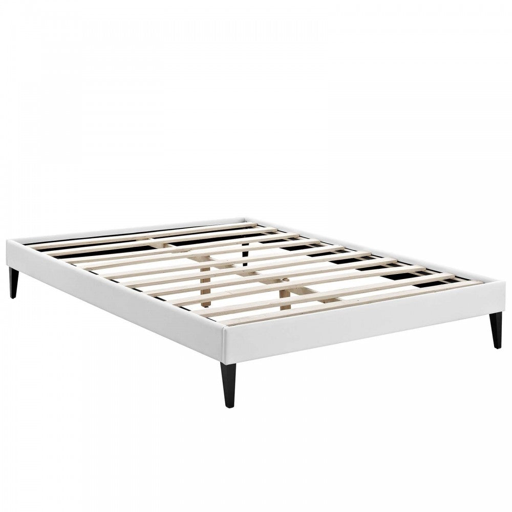 Tessie Full Vinyl Bed Frame with Squared Tapered Legs, White