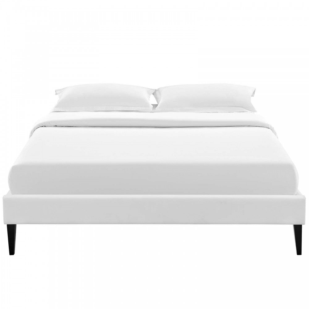 Tessie Full Vinyl Bed Frame with Squared Tapered Legs, White