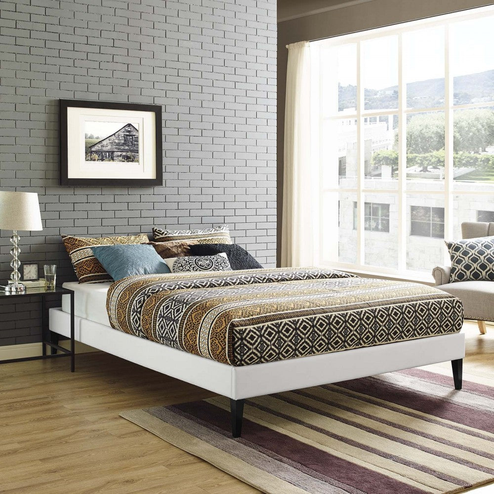 Tessie Full Vinyl Bed Frame with Squared Tapered Legs, White