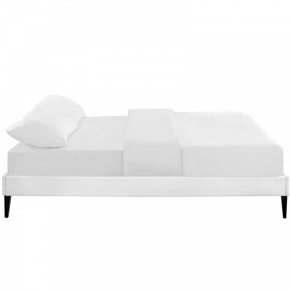 Tessie Full Vinyl Bed Frame with Squared Tapered Legs, White