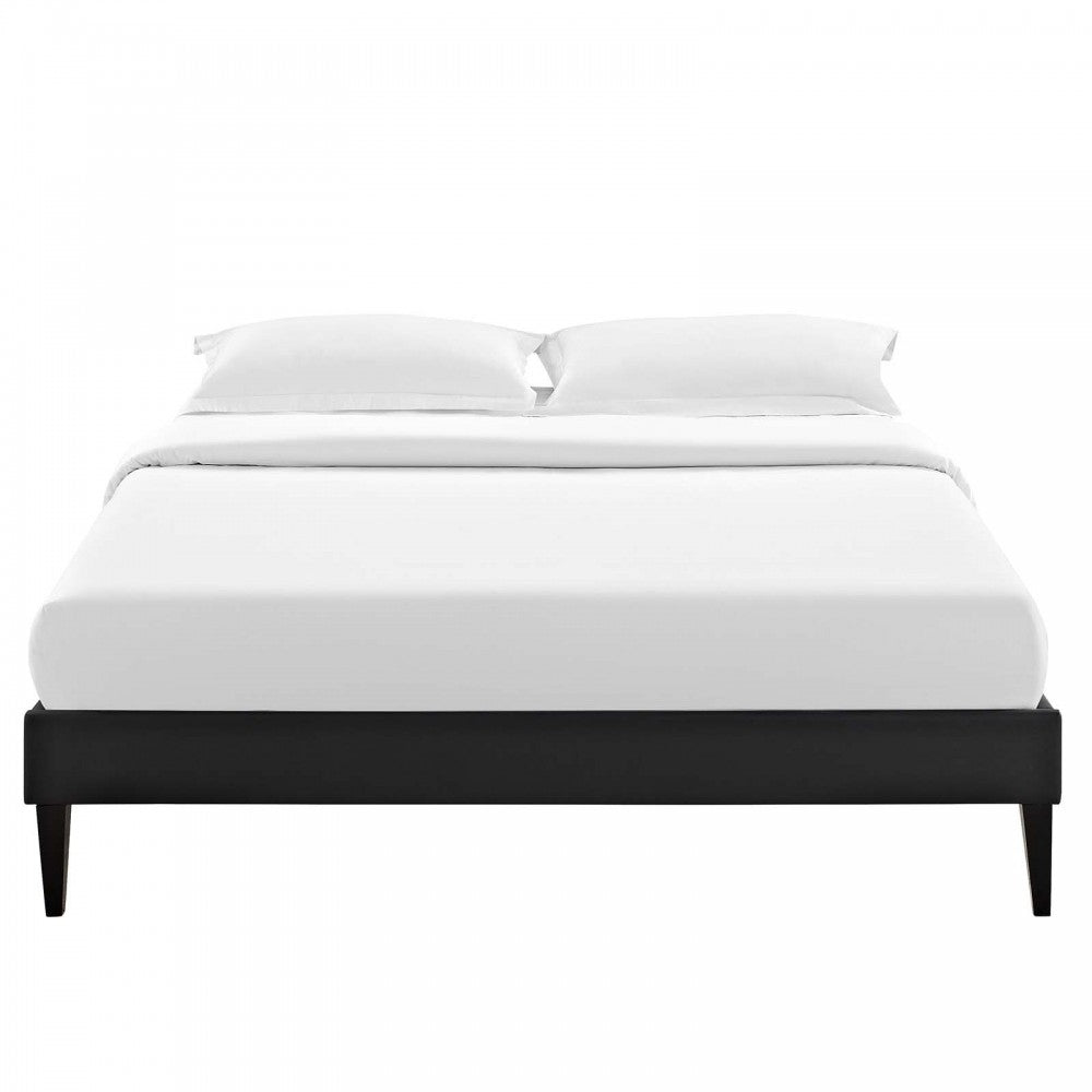 Tessie Full Vinyl Bed Frame with Squared Tapered Legs, Black