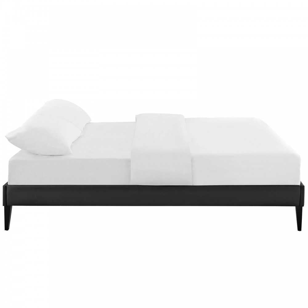 Tessie Full Vinyl Bed Frame with Squared Tapered Legs, Black