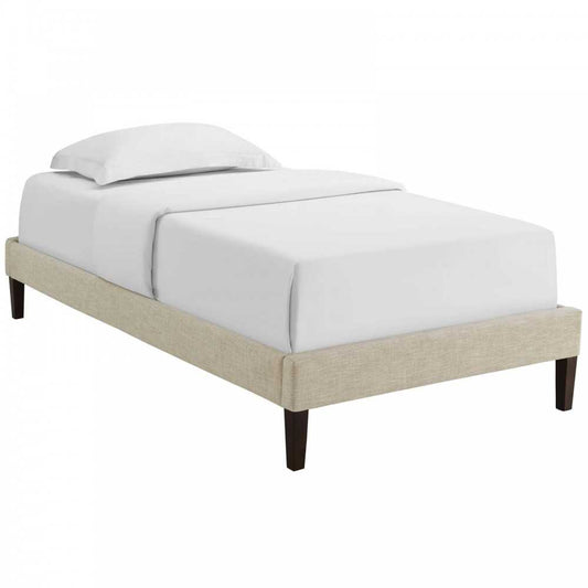 Tessie Twin Fabric Bed Frame with Squared Tapered Legs, Beige