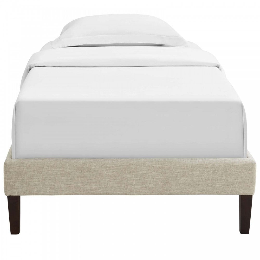 Tessie Twin Fabric Bed Frame with Squared Tapered Legs, Beige