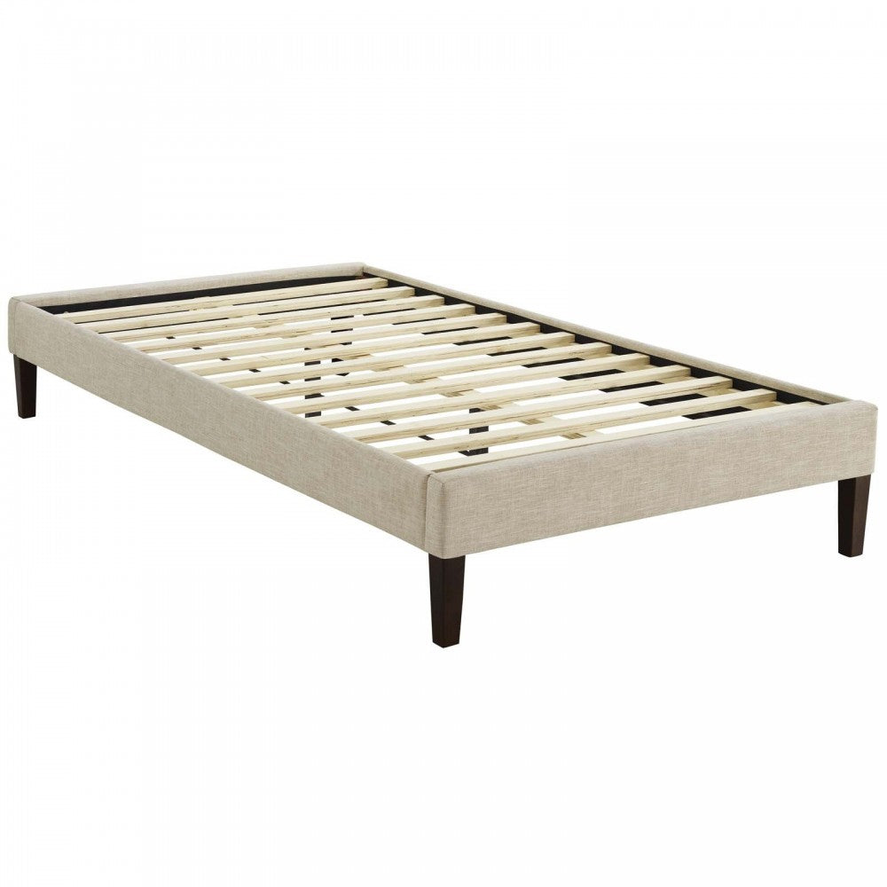 Tessie Twin Fabric Bed Frame with Squared Tapered Legs, Beige