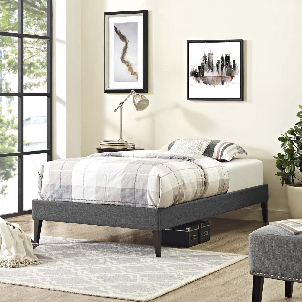 Tessie Twin Fabric Bed Frame with Squared Tapered Legs, Gray