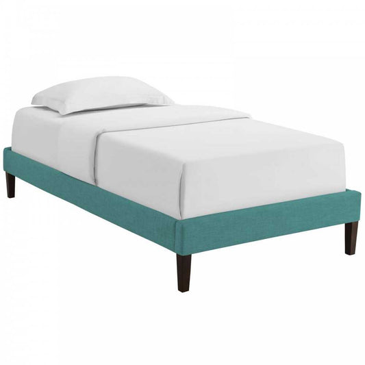 Tessie Twin Fabric Bed Frame with Squared Tapered Legs, Teal