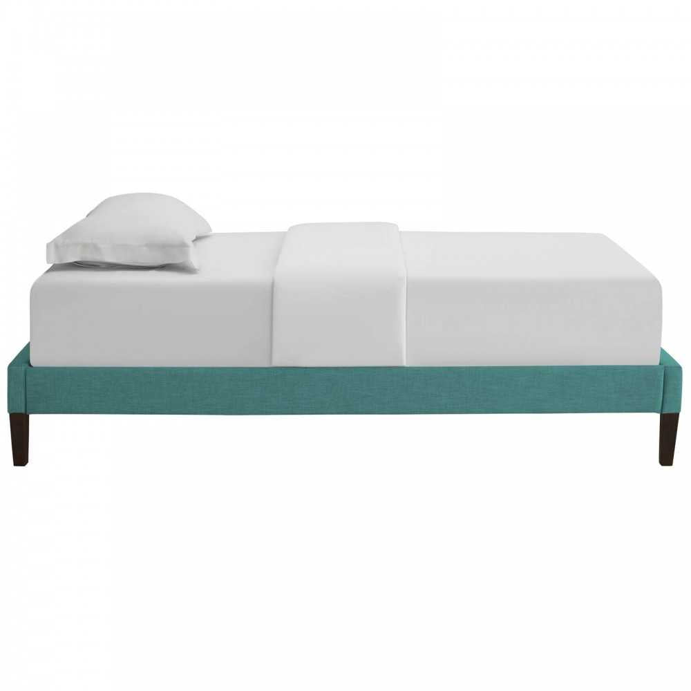 Tessie Twin Fabric Bed Frame with Squared Tapered Legs, Teal