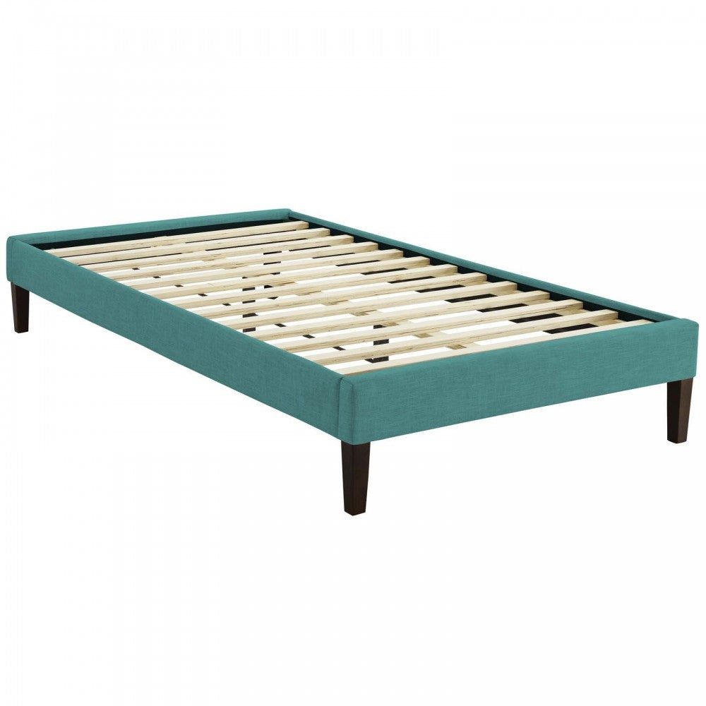 Tessie Twin Fabric Bed Frame with Squared Tapered Legs, Teal