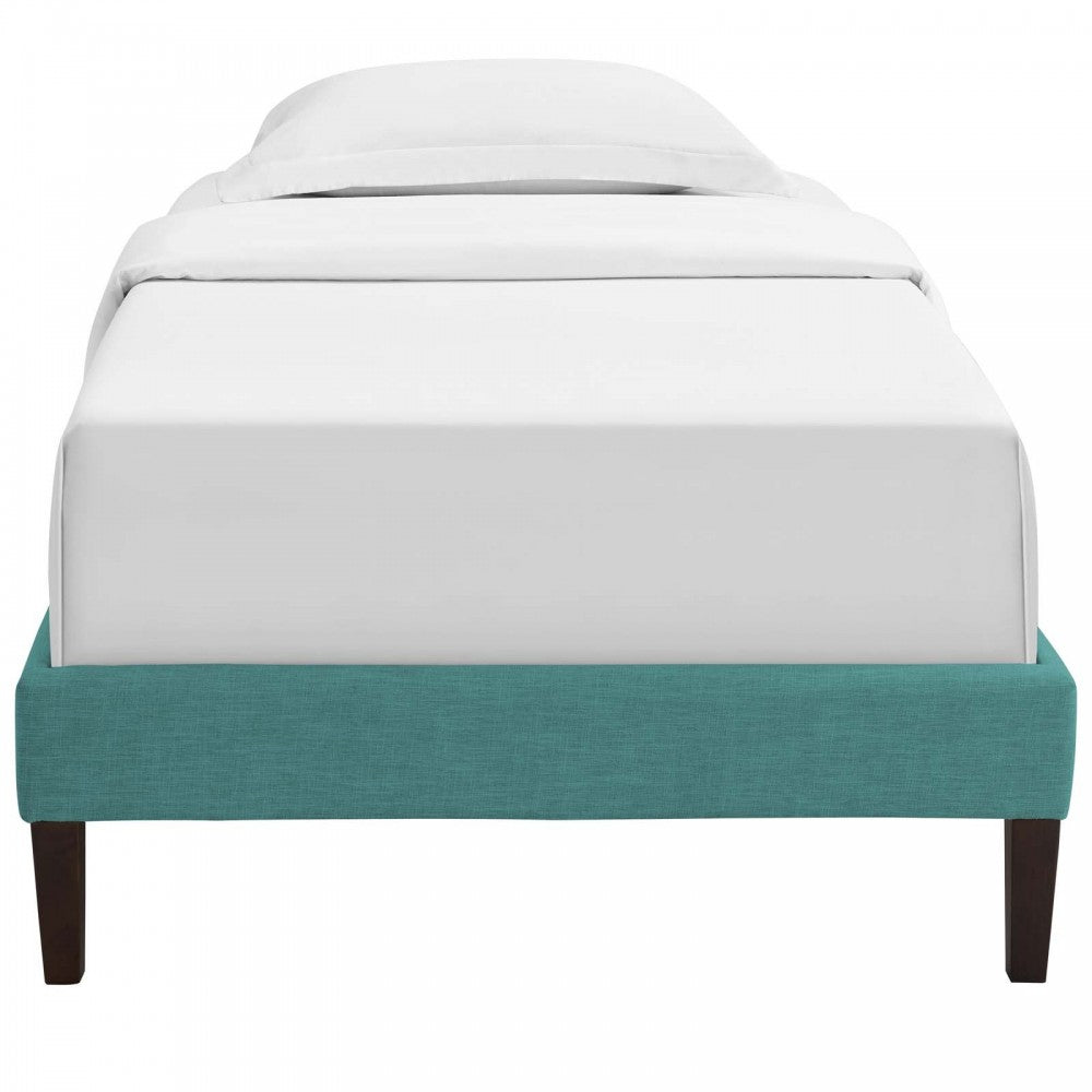 Tessie Twin Fabric Bed Frame with Squared Tapered Legs, Teal