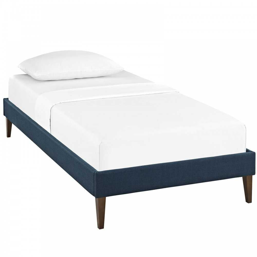 Tessie Twin Fabric Bed Frame with Squared Tapered Legs, Azure