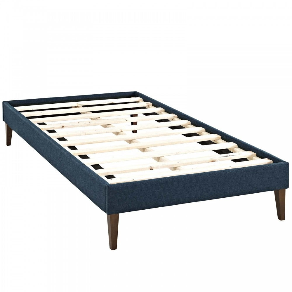 Tessie Twin Fabric Bed Frame with Squared Tapered Legs, Azure