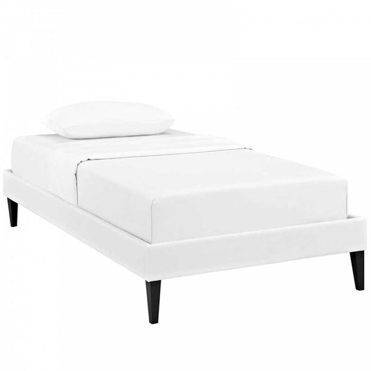 Tessie Twin Vinyl Bed Frame with Squared Tapered Legs, White