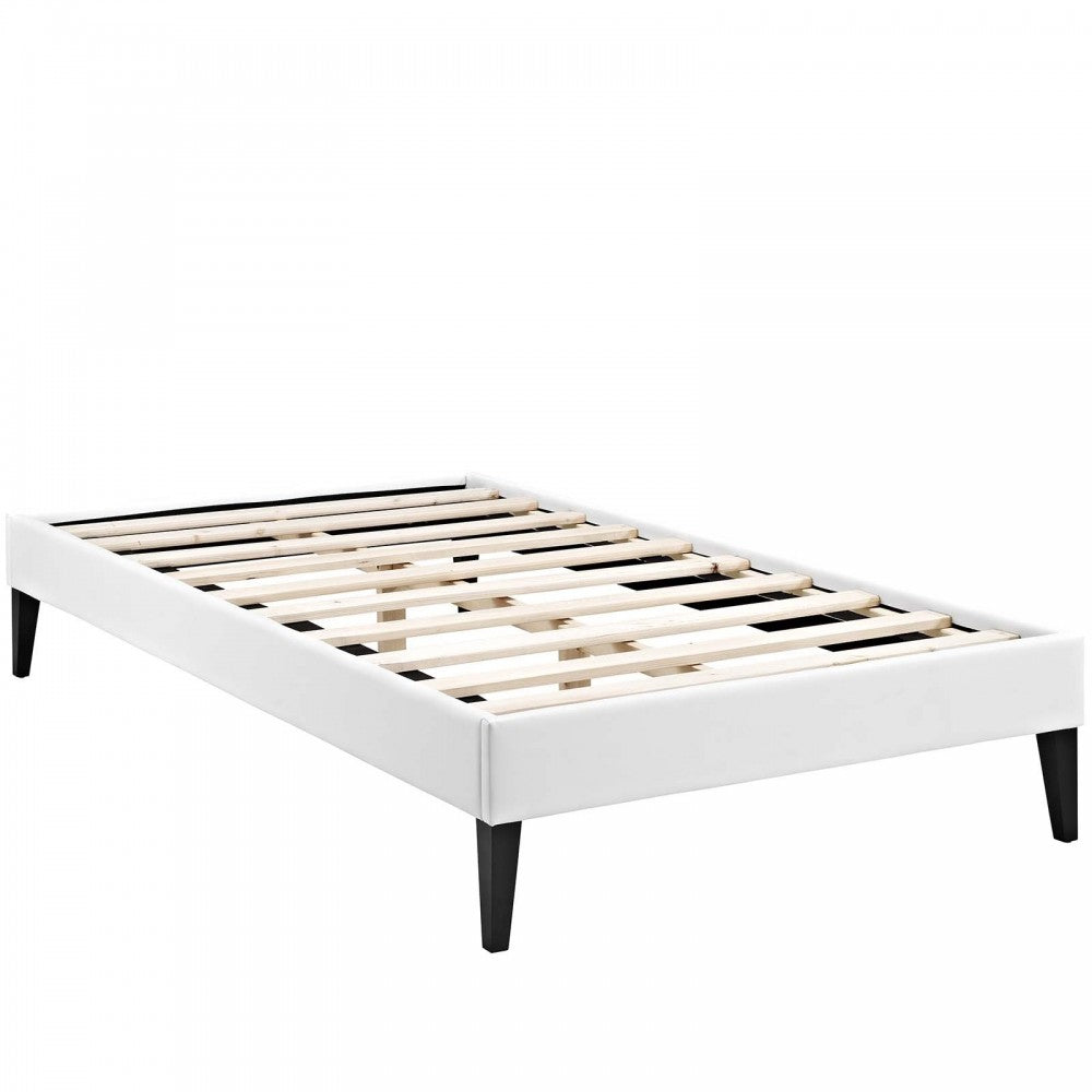 Tessie Twin Vinyl Bed Frame with Squared Tapered Legs, White