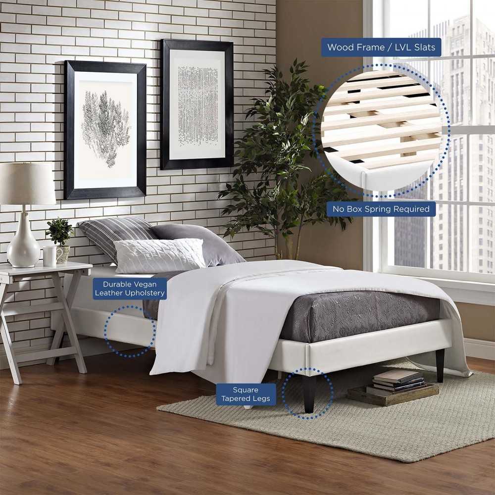 Tessie Twin Vinyl Bed Frame with Squared Tapered Legs, White