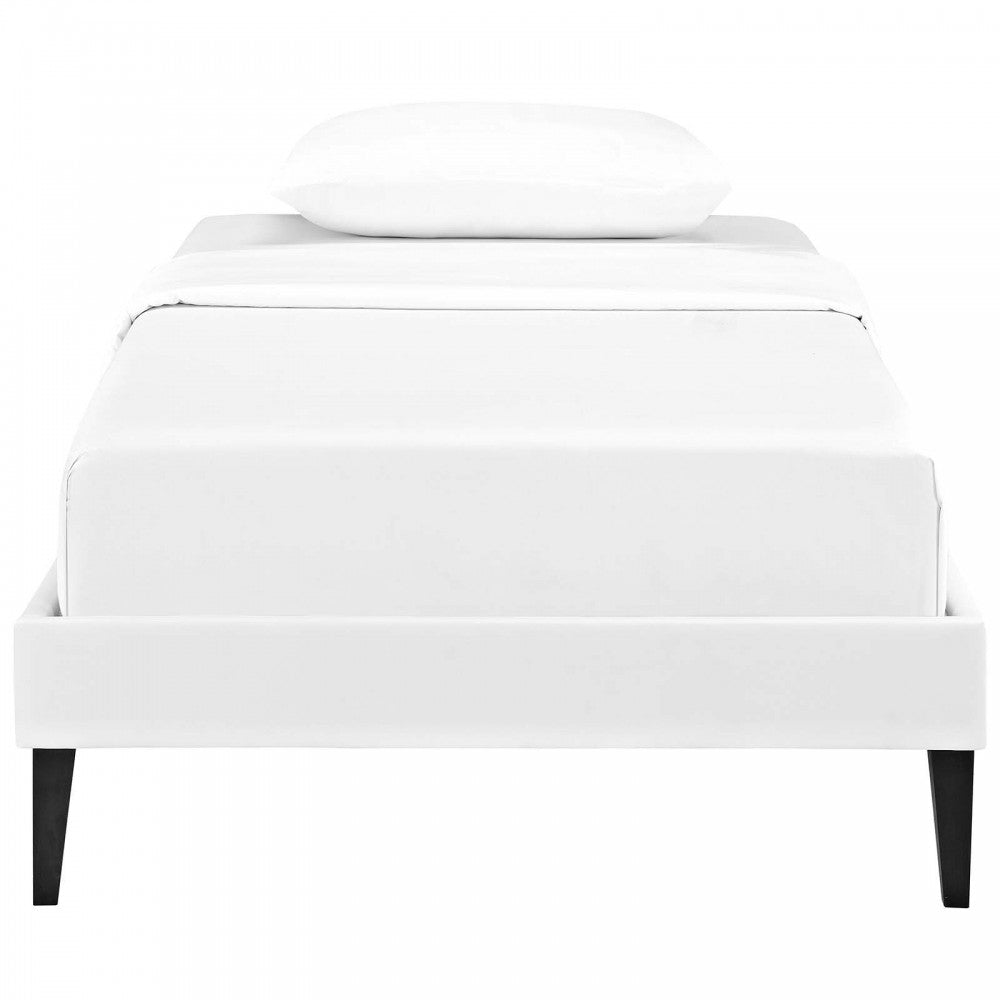 Tessie Twin Vinyl Bed Frame with Squared Tapered Legs, White