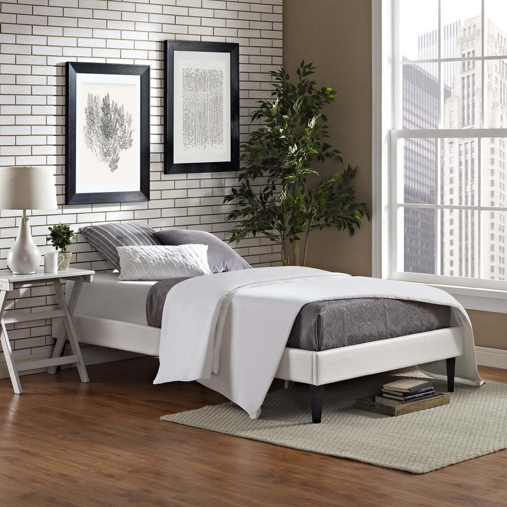 Tessie Twin Vinyl Bed Frame with Squared Tapered Legs, White