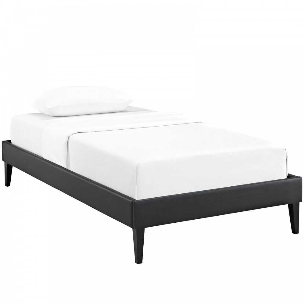 Tessie Twin Vinyl Bed Frame with Squared Tapered Legs, Black