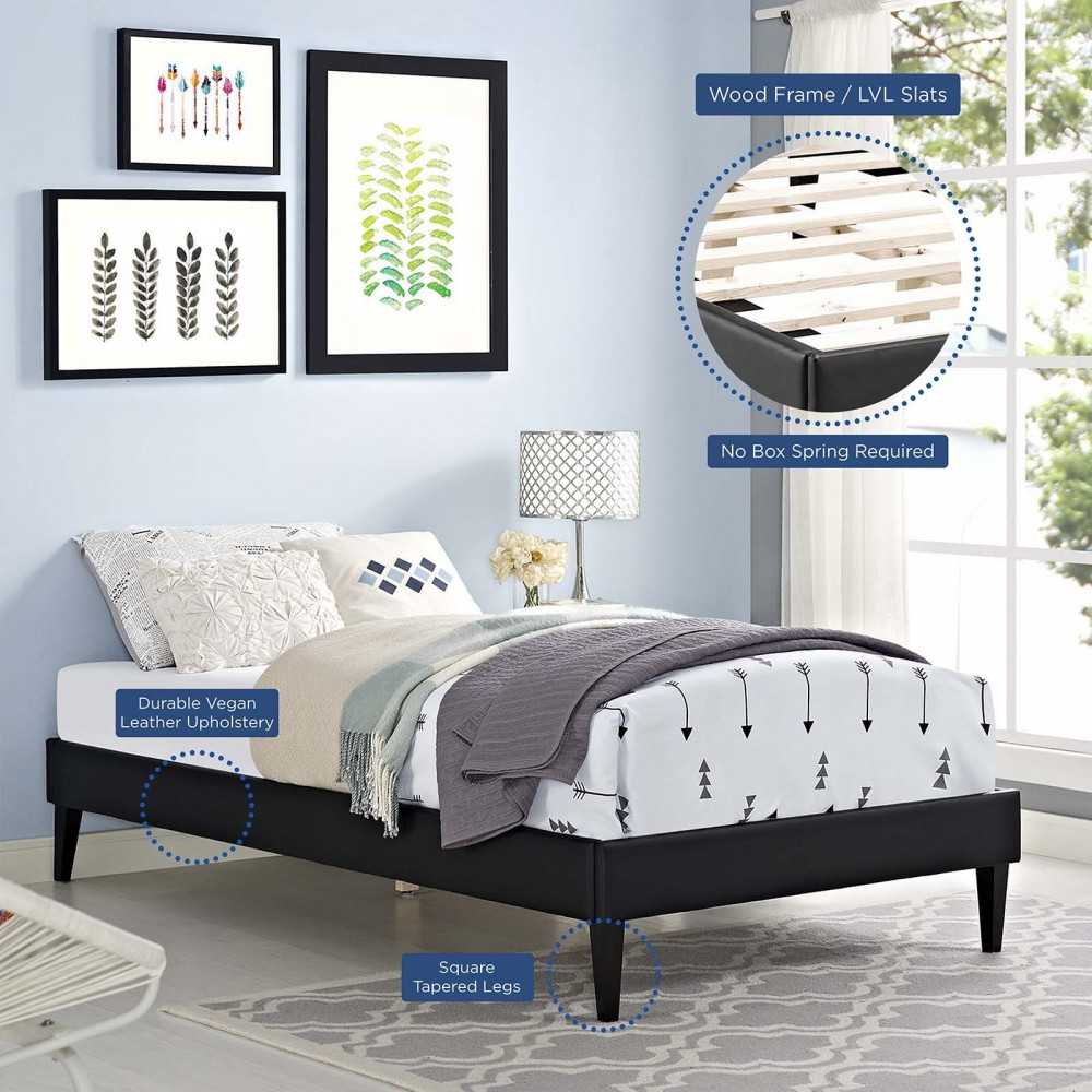 Tessie Twin Vinyl Bed Frame with Squared Tapered Legs, Black