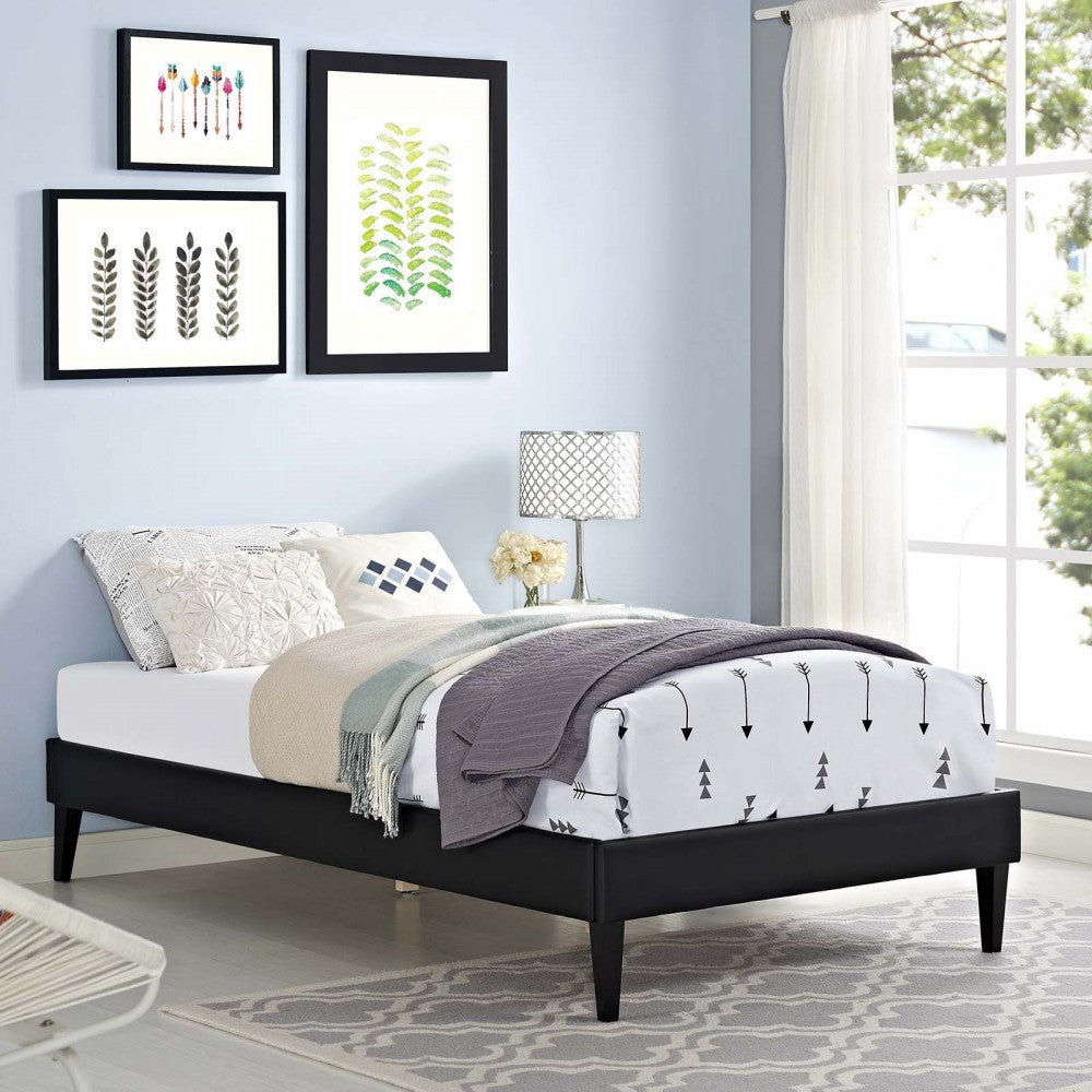 Tessie Twin Vinyl Bed Frame with Squared Tapered Legs, Black