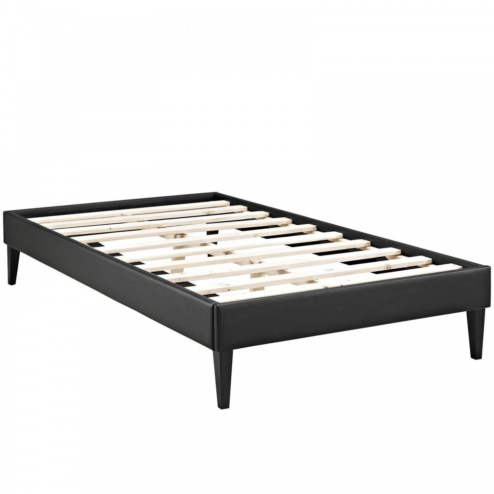 Tessie Twin Vinyl Bed Frame with Squared Tapered Legs, Black