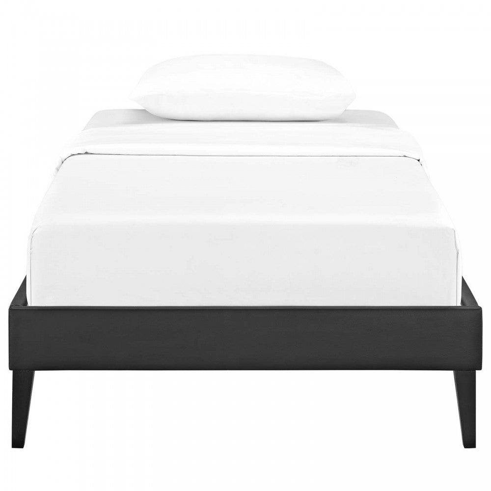 Tessie Twin Vinyl Bed Frame with Squared Tapered Legs, Black