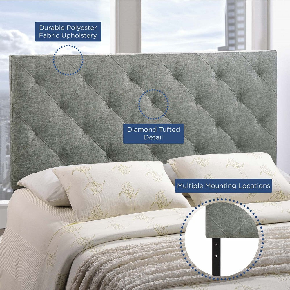 Theodore Queen Upholstered Fabric Headboard, Gray