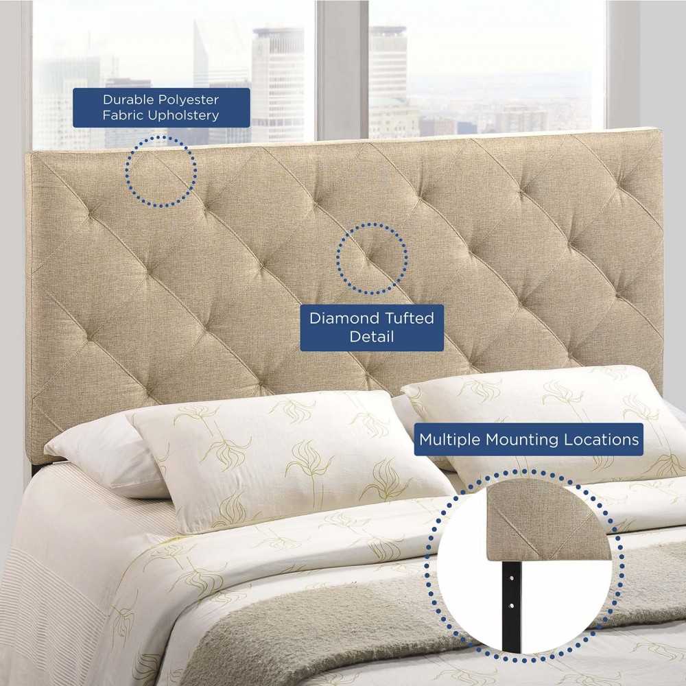 Theodore Queen Upholstered Fabric Headboard, Beige