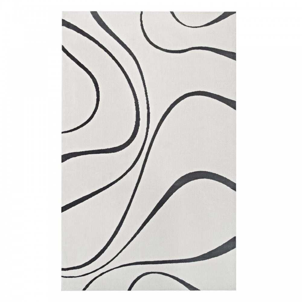 Therese Abstract Swirl 5x8 Area Rug, Ivory and Charcoal