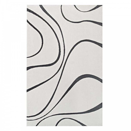 Therese Abstract Swirl 5x8 Area Rug, Ivory and Charcoal