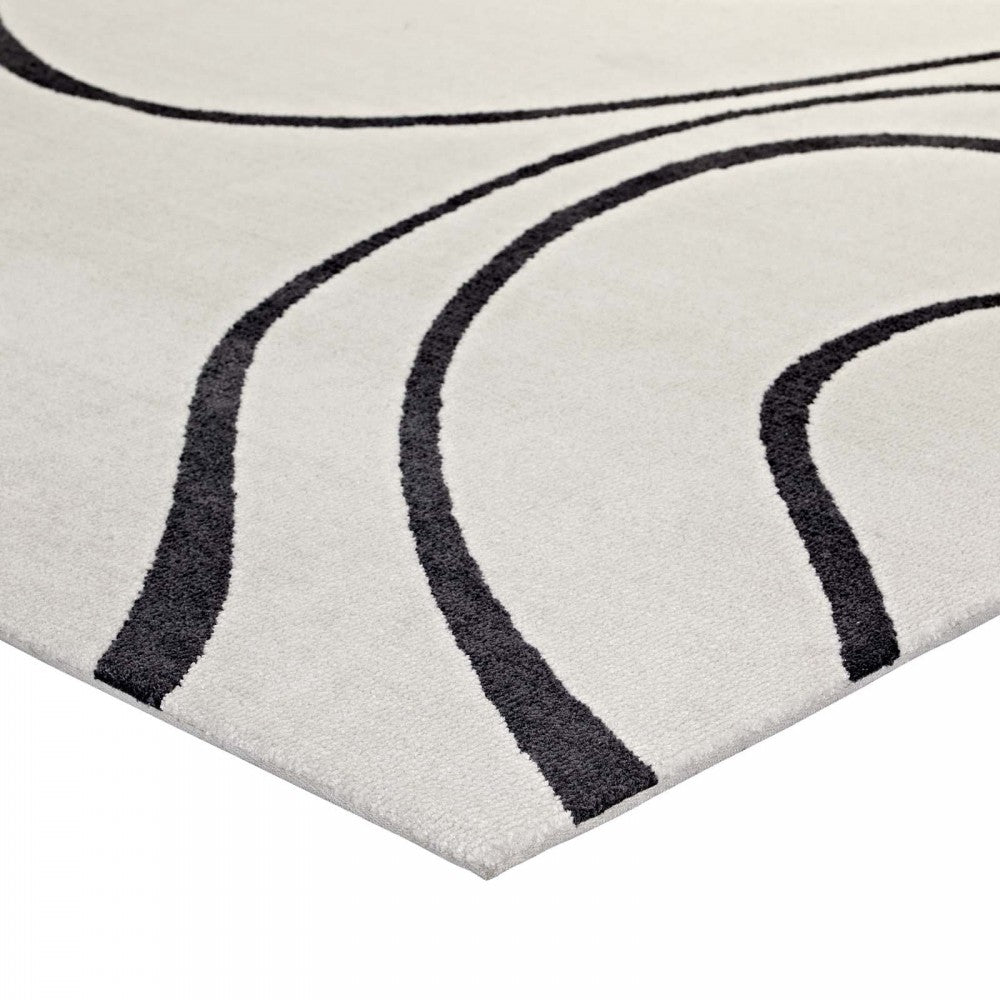 Therese Abstract Swirl 5x8 Area Rug, Ivory and Charcoal