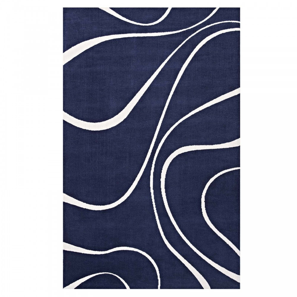 Therese Abstract Swirl 5x8 Area Rug, Navy and Ivory