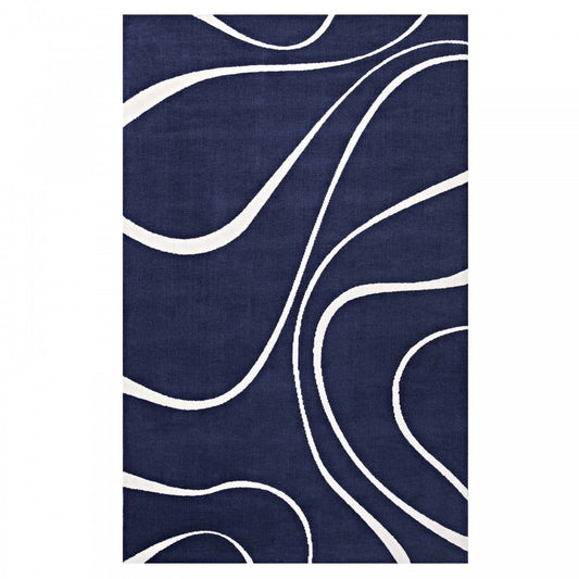 Therese Abstract Swirl 5x8 Area Rug, Navy and Ivory