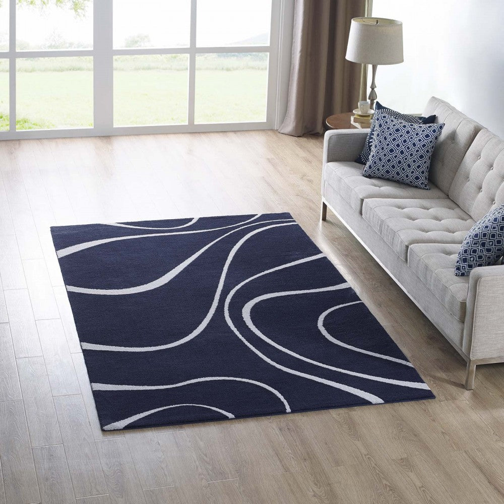 Therese Abstract Swirl 5x8 Area Rug, Navy and Ivory
