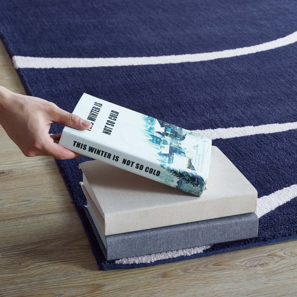 Therese Abstract Swirl 5x8 Area Rug, Navy and Ivory