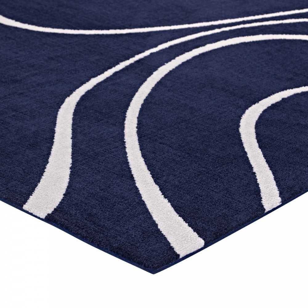 Therese Abstract Swirl 5x8 Area Rug, Navy and Ivory