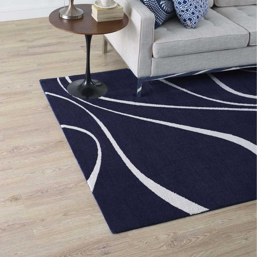Therese Abstract Swirl 5x8 Area Rug, Navy and Ivory