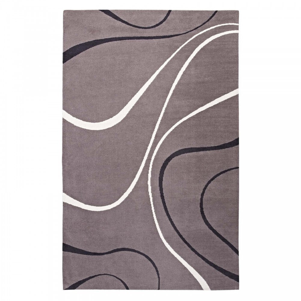 Therese Abstract Swirl 8x10 Area Rug, Charcoal, Black and Ivory