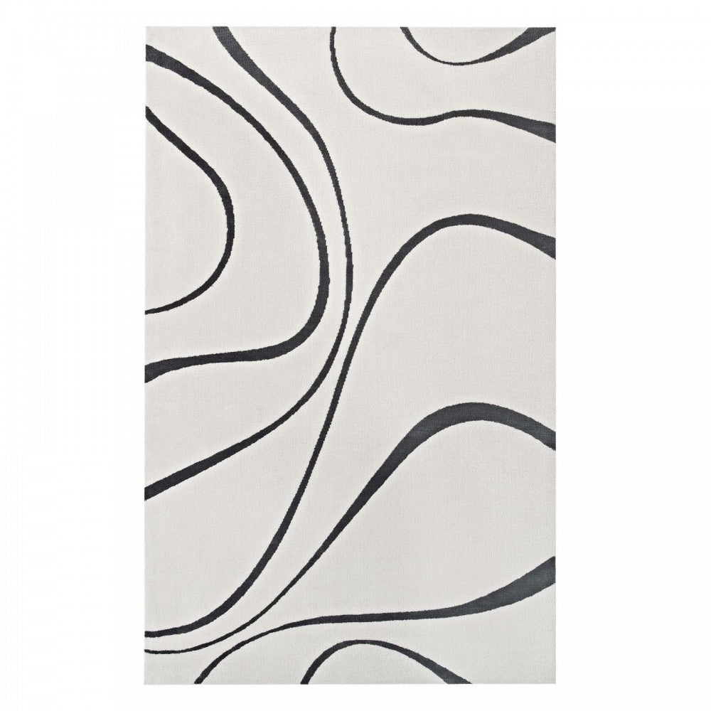 Therese Abstract Swirl 8x10 Area Rug, Ivory and Charcoal