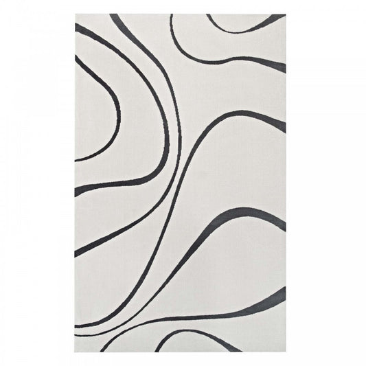 Therese Abstract Swirl 8x10 Area Rug, Ivory and Charcoal