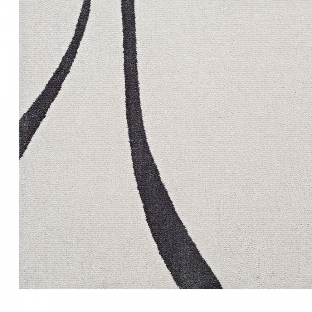 Therese Abstract Swirl 8x10 Area Rug, Ivory and Charcoal